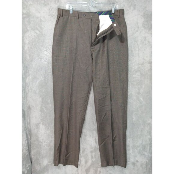 Chaps Dress Pants Mens 36x34 Brown Wool Flat Front High Rise Career Slacks - Picture 1 of 8